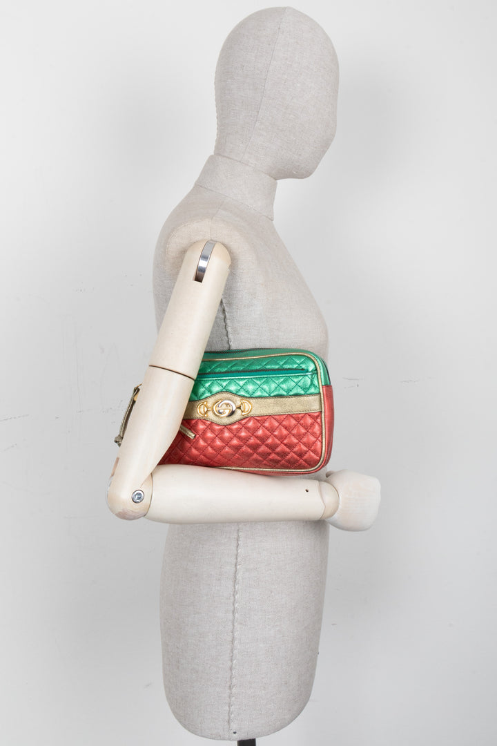 GUCCI Zumi Clutch Metallic Red Green
