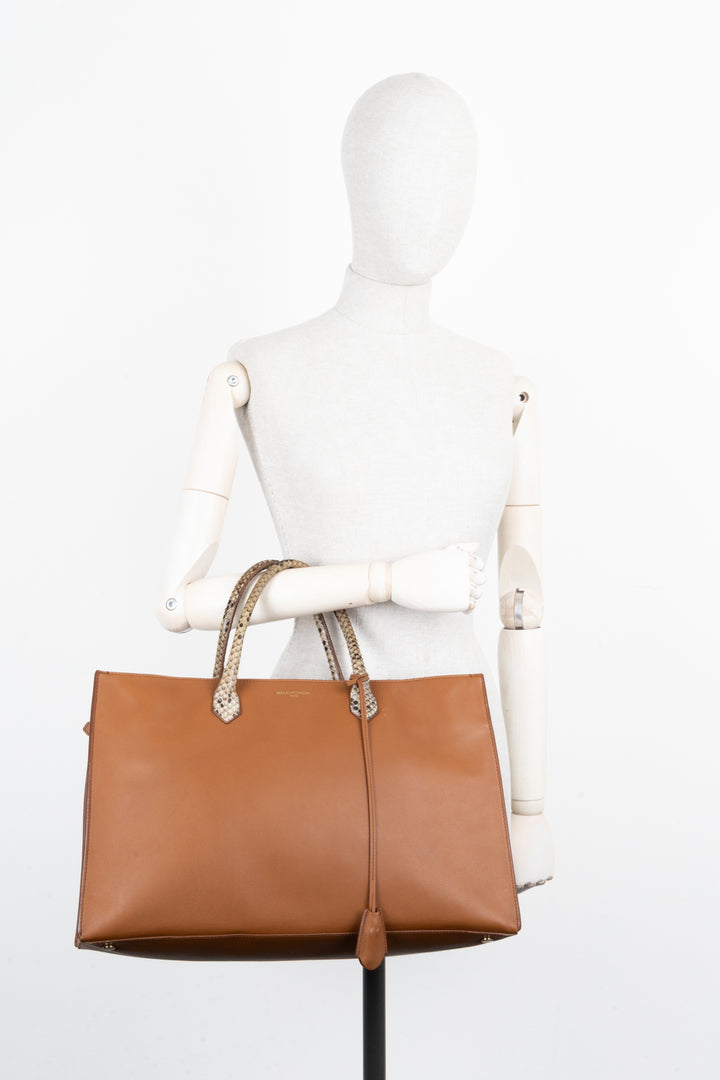 BALENCIAGA Karung Tote Bag Cognac Python Handle