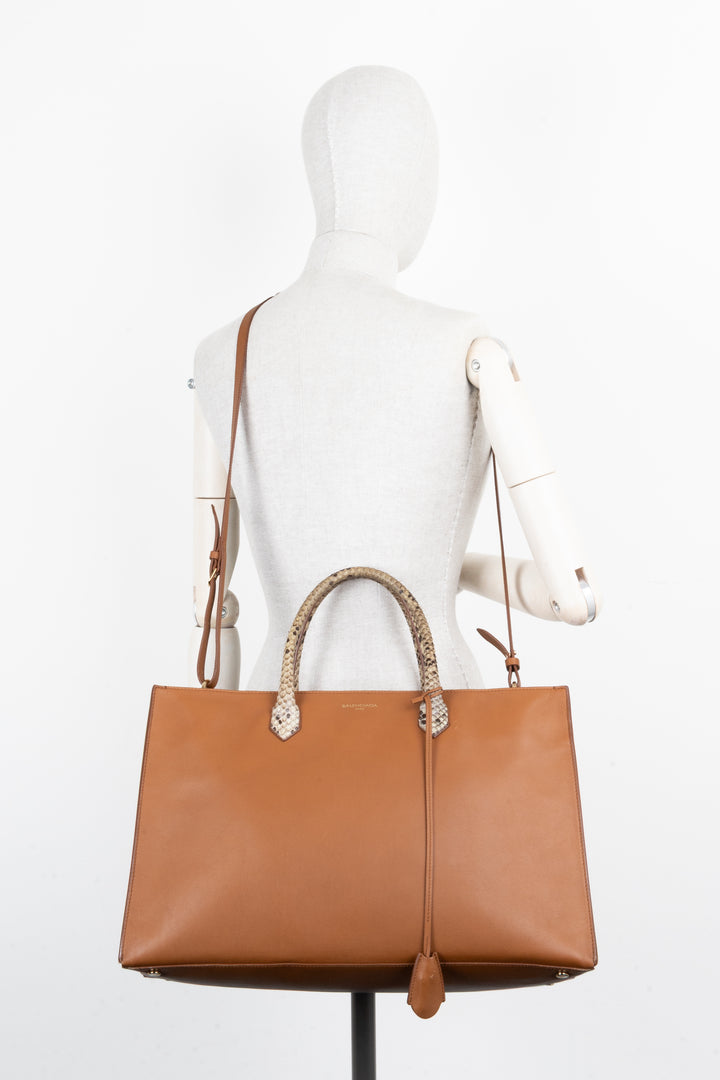 BALENCIAGA Karung Tote Bag Cognac Python Handle
