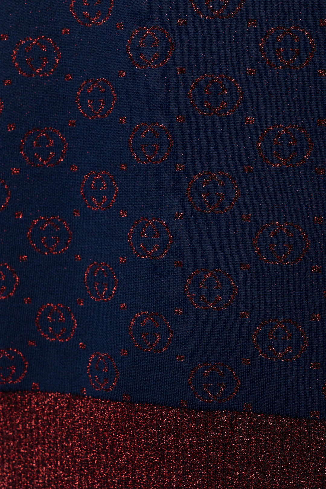 GUCCI GG Lurex Short Sleeve Knit Shirt Navy Red