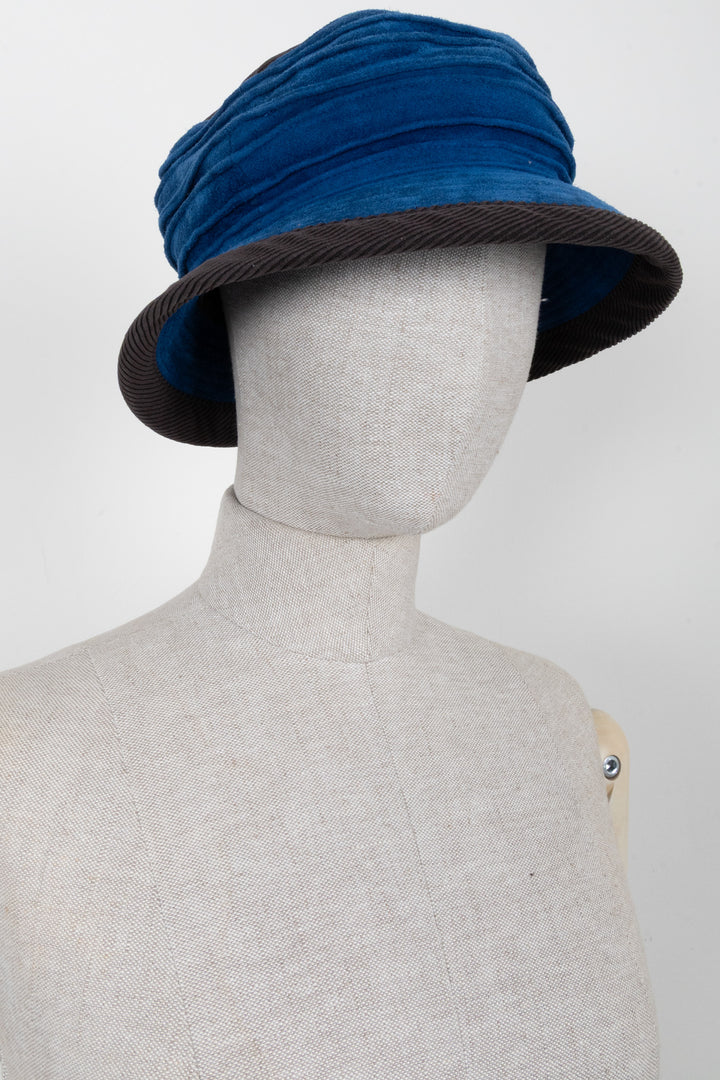 HERMÈS Corduroy Hat Brown Blue