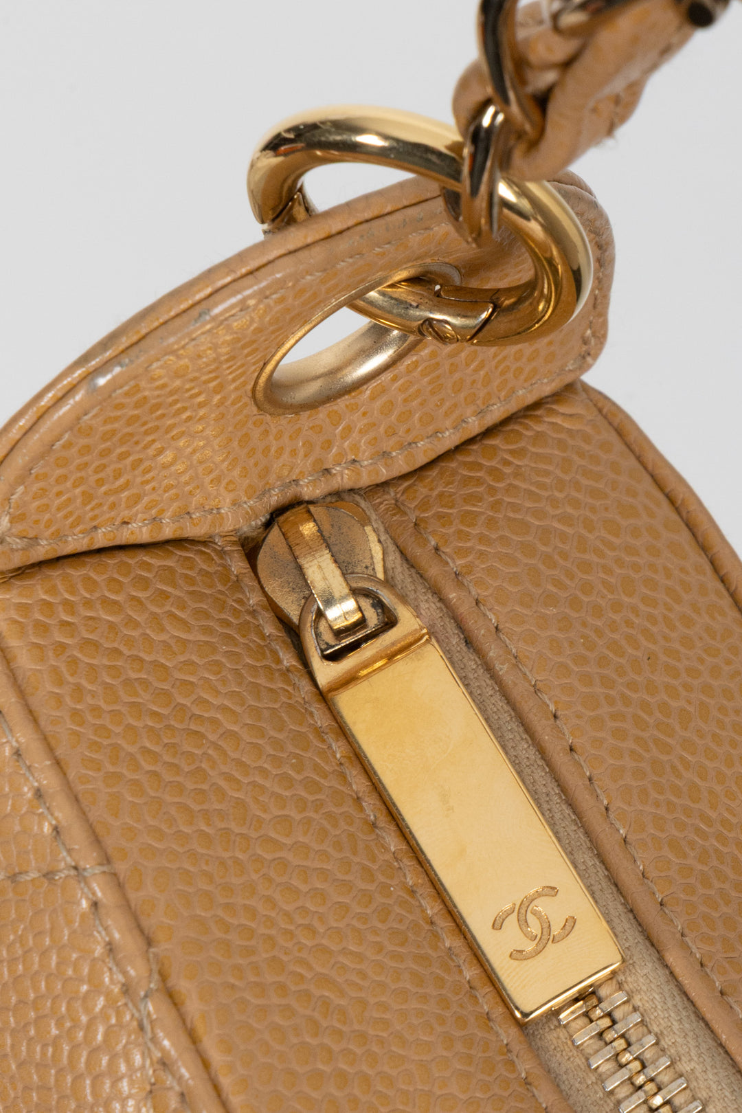 CHANEL CC Quilted Shoulder Bag Caviar Beige