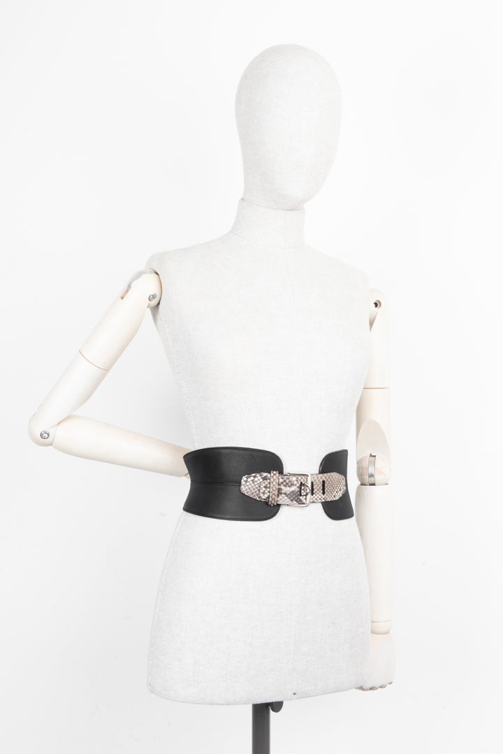 CHRISTIAN DIOR Waist Belt Leather Python Black