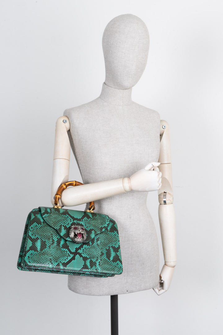 GUCCI Thiara Top Handle Bag Python Petrol