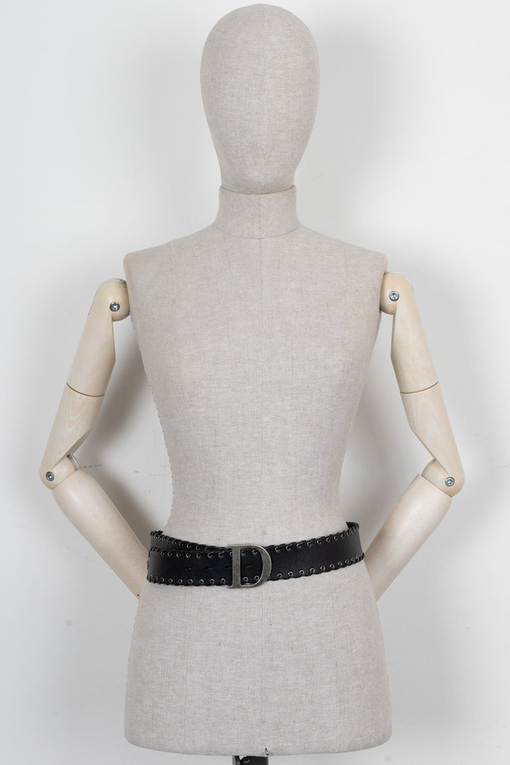 CHRISTIAN DIOR D Logo Belt Leather Black