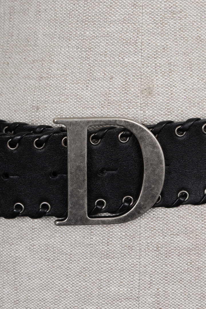 CHRISTIAN DIOR D Logo Belt Leather Black