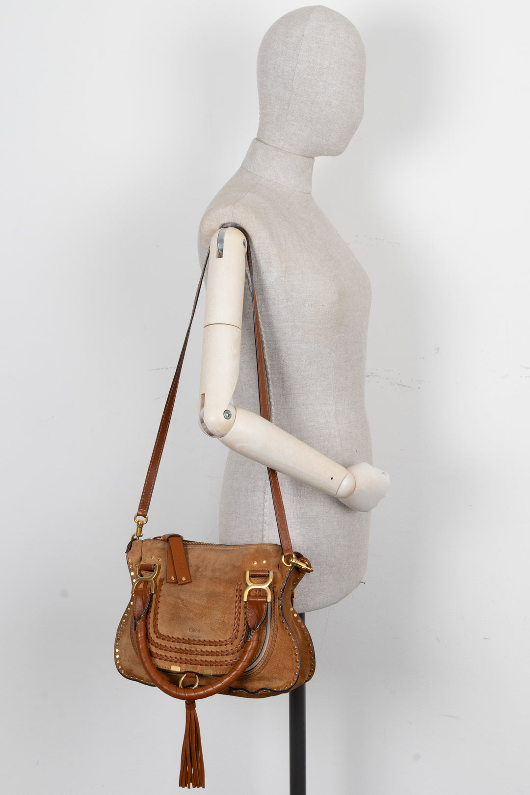CHLOÉ Small Double Carry Marcie Bag Suede Brown