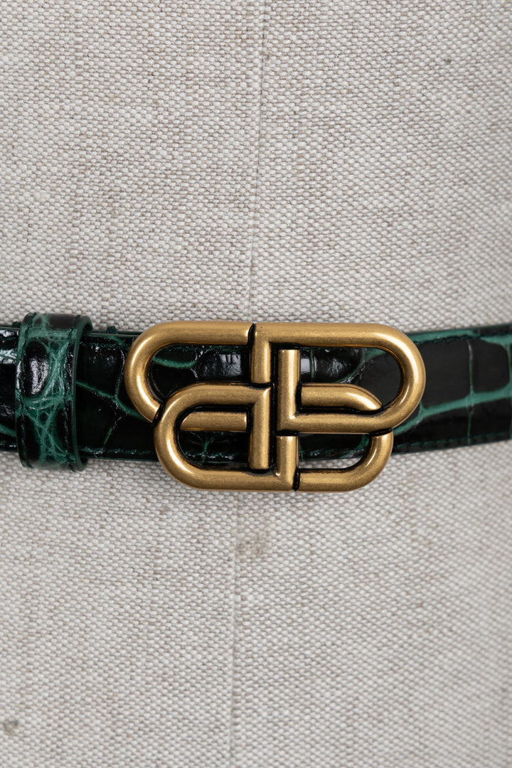 Ceinture BALENCIAGA BB Croco Verte