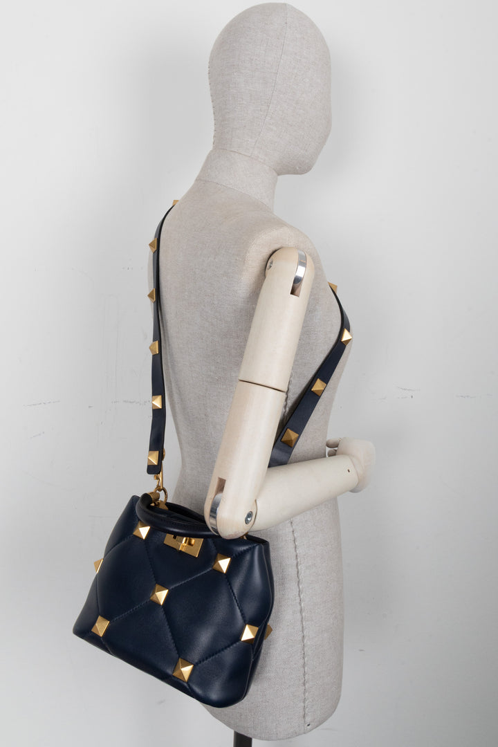 VALENTINO Roman Stud The Handle Bag Small Navy