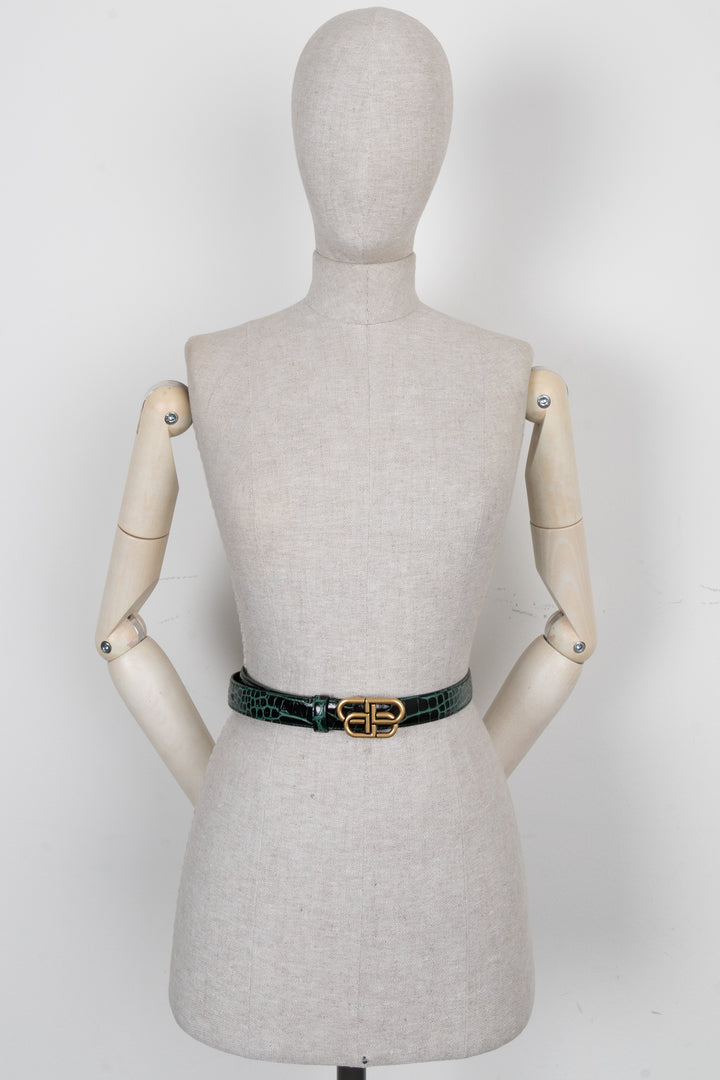 Ceinture BALENCIAGA BB Croco Verte