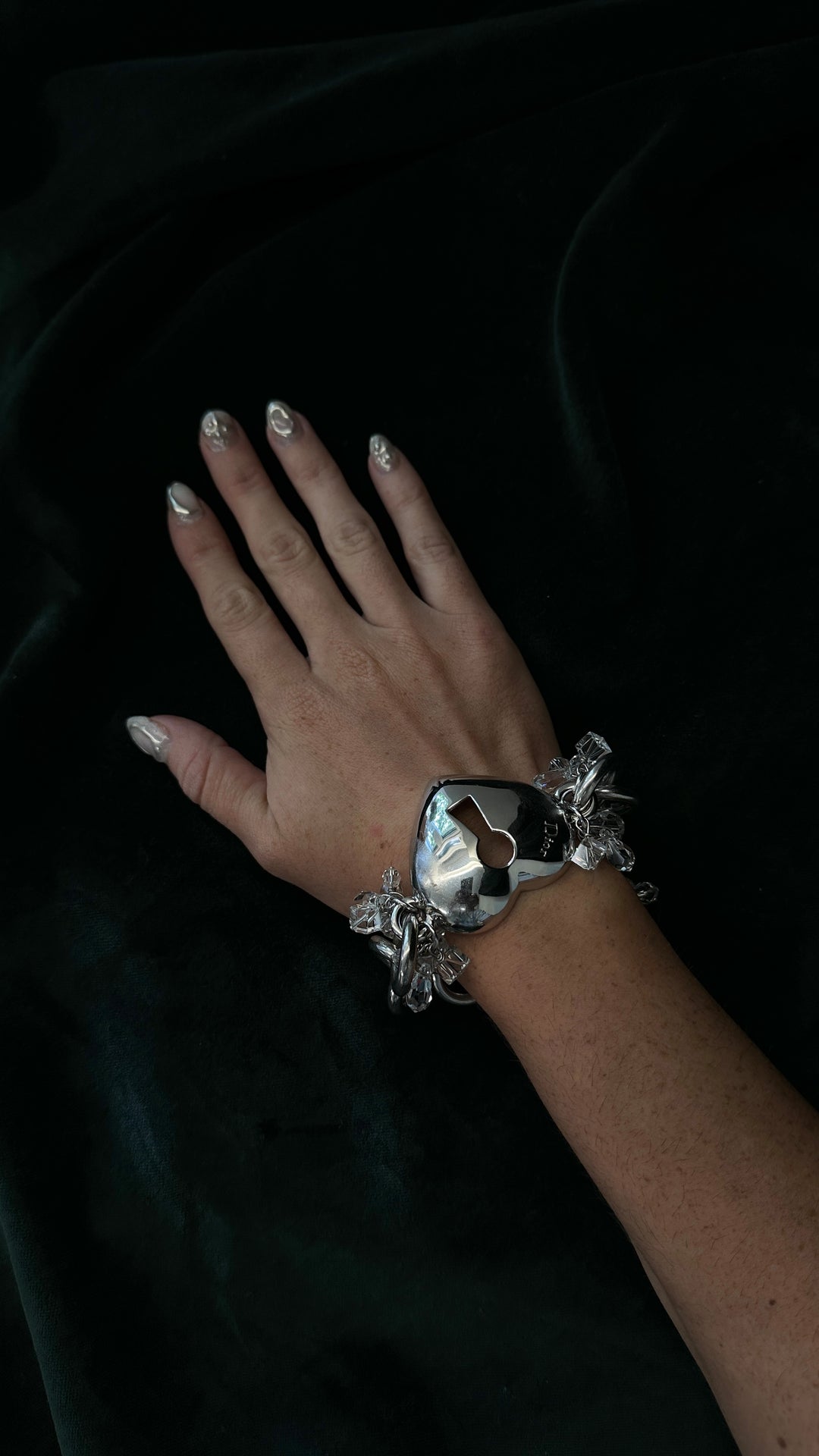 CHRISTIAN DIOR Beaded Heart Bracelet Silver
