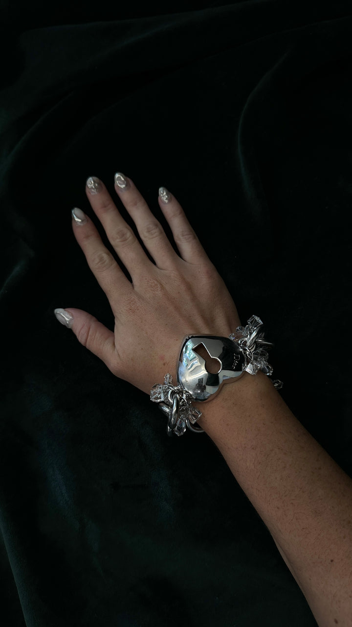 CHRISTIAN DIOR Beaded Heart Bracelet Silver