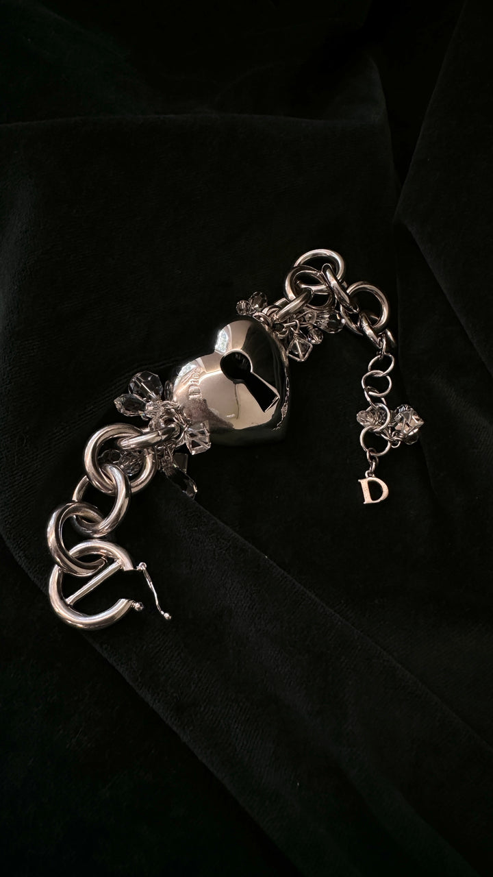 CHRISTIAN DIOR Beaded Heart Bracelet Silver