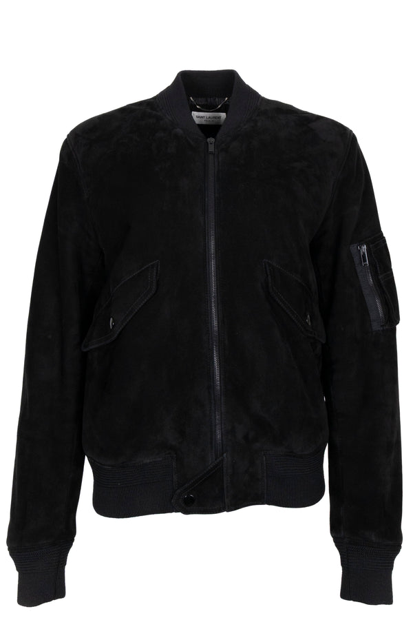 SAINT LAURENT 2017 Blouson aviateur zippé en daim noir