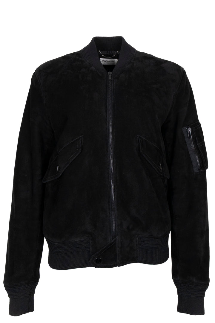 SAINT LAURENT 2017 Blouson aviateur zippé en daim noir