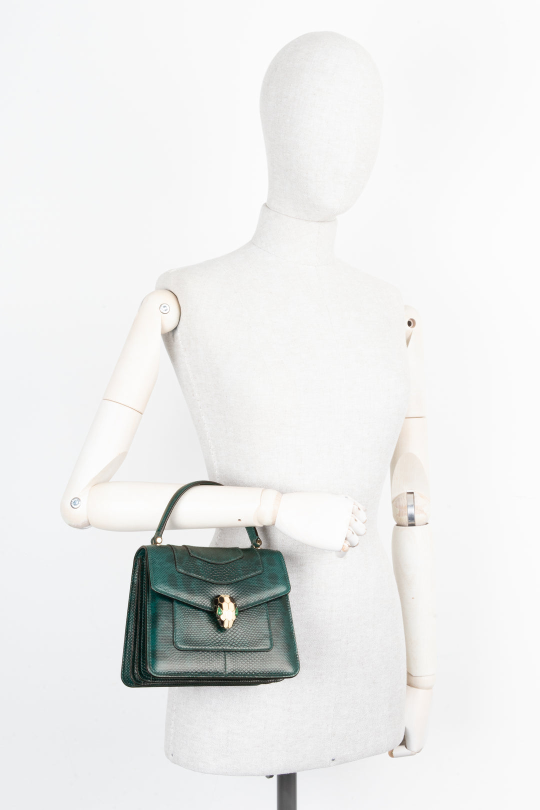 BVLGARI Serpenti Forever Top Handle Bag Karung Leahter Forrest Emerald Green