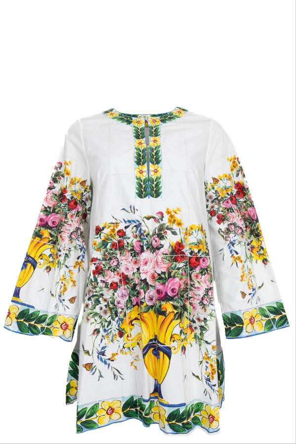 DOLCE&GABBANA Tunique fleurie en coton blanc