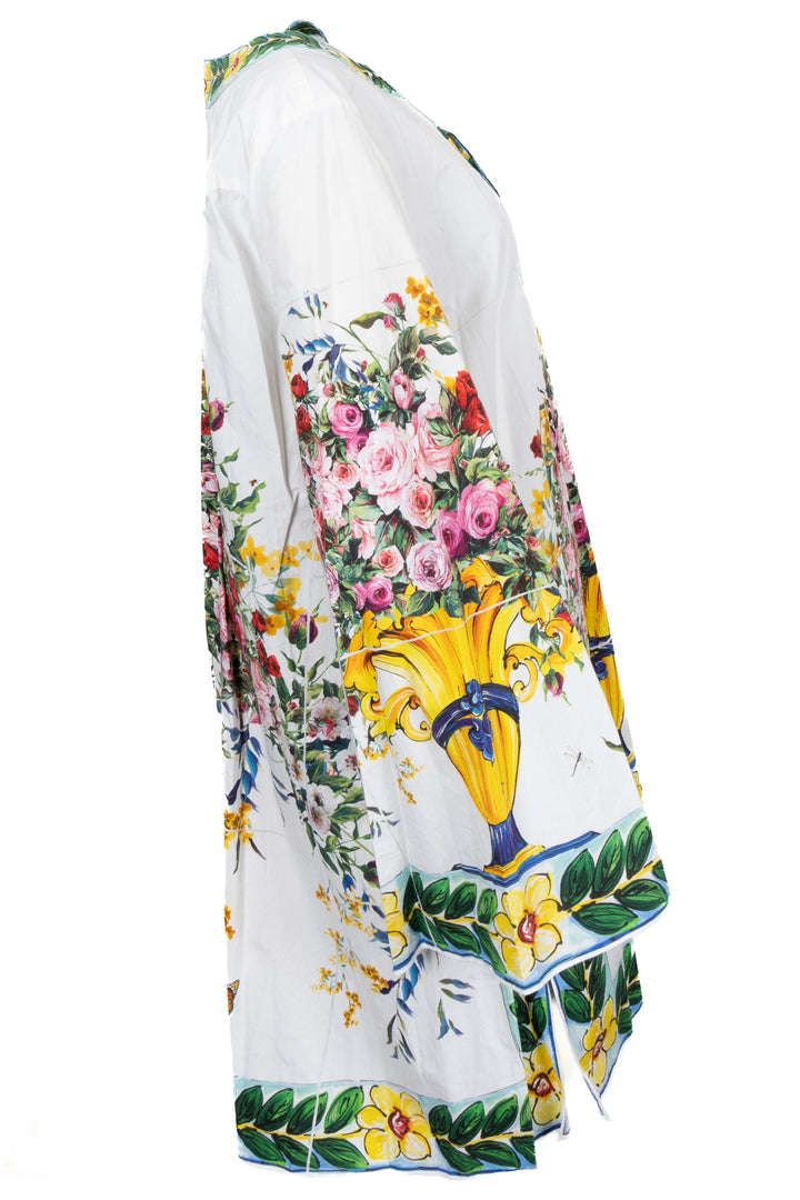DOLCE&GABBANA Tunique fleurie en coton blanc