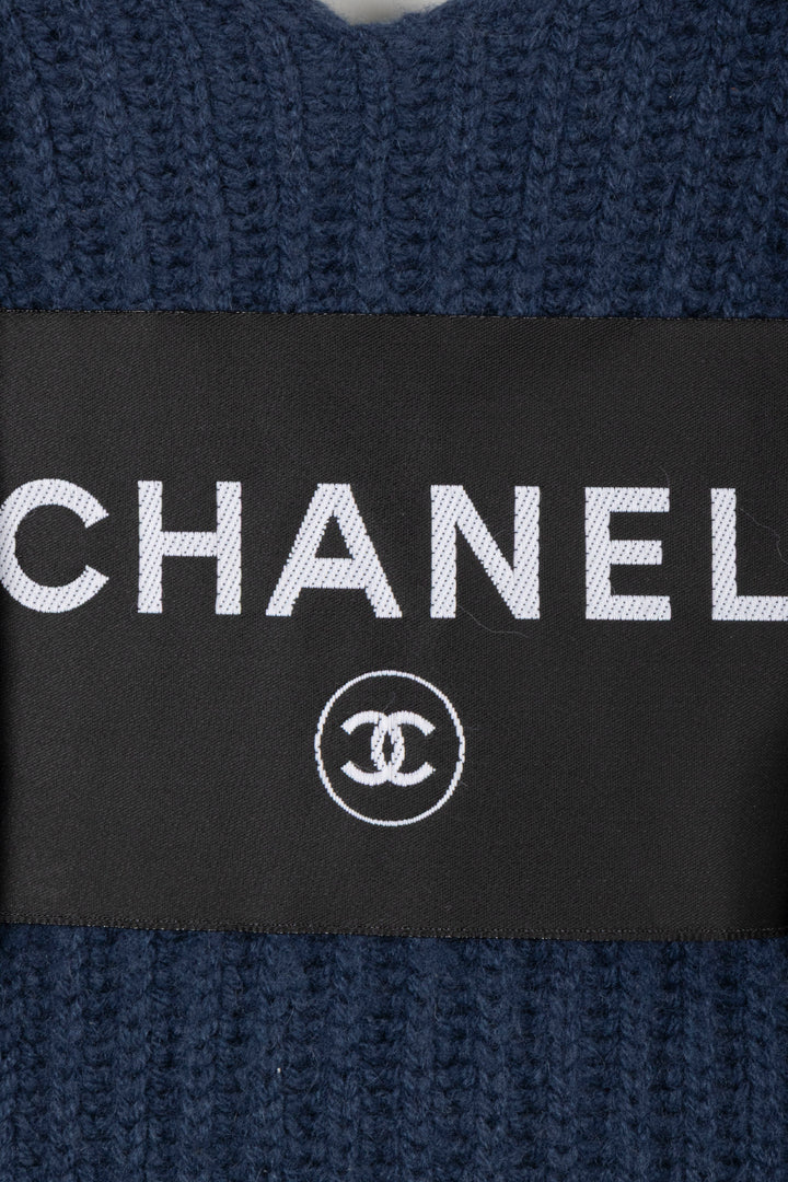CHANEL 2008 Logo Knit Dress Blue