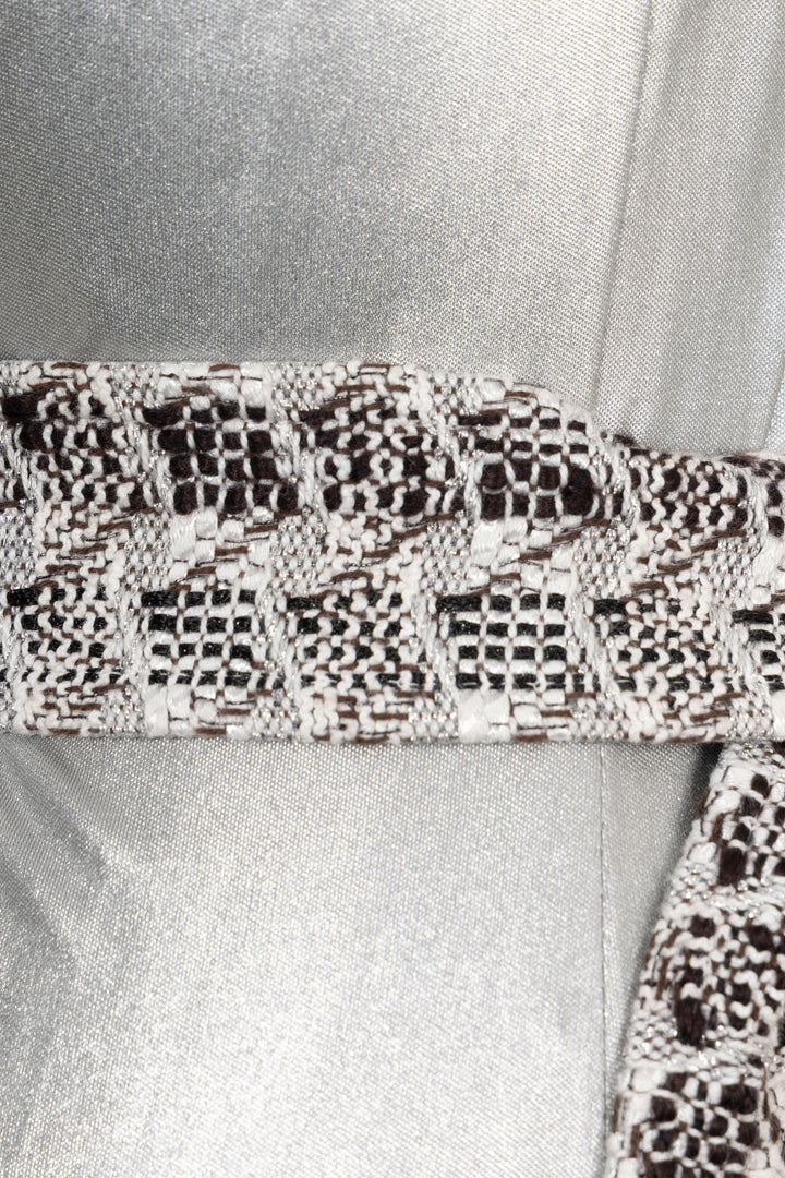 CHANEL Belted Long Dress Metallic Silver