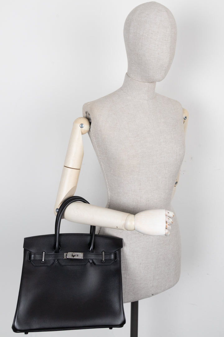 HERMÈS Birkin 30 Retourne Veau Tadelakt Noir Palladium