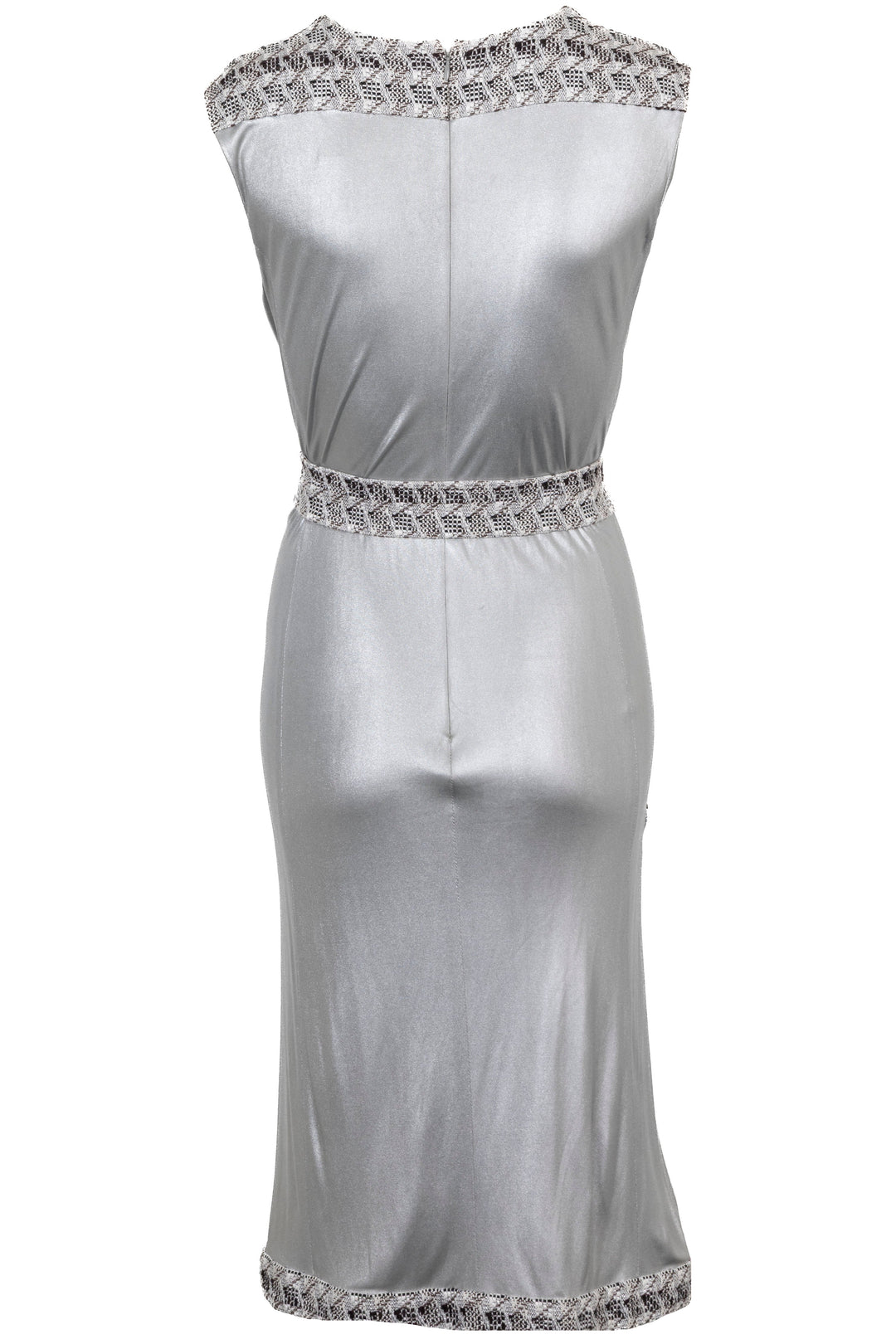 CHANEL Belted Long Dress Metallic Silver