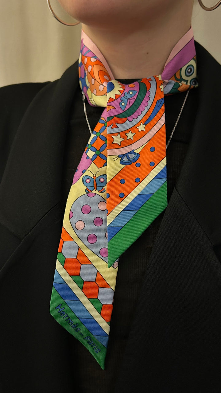 HERMÈS Animal Print Twilly Multicolor