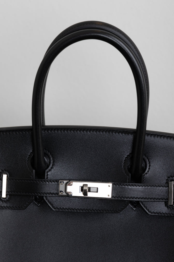 HERMÈS Birkin 30 Retourne Veau Tadelakt Noir Palladium
