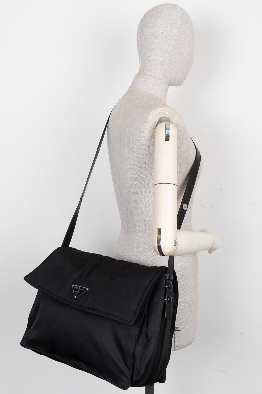 PRADA Large Traveler Padded Shoulder Bag Nylon Black