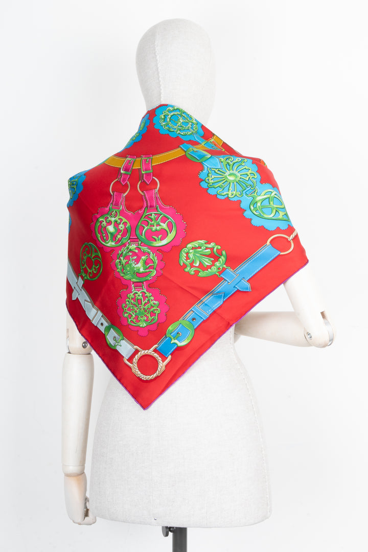 HERMÈS Carré Cuivreries 90 Silk Red