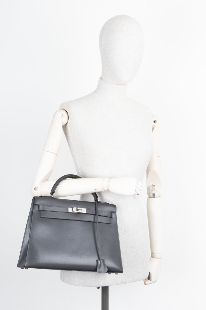 HERMÈS Kelly 32 Sellier Box Grey