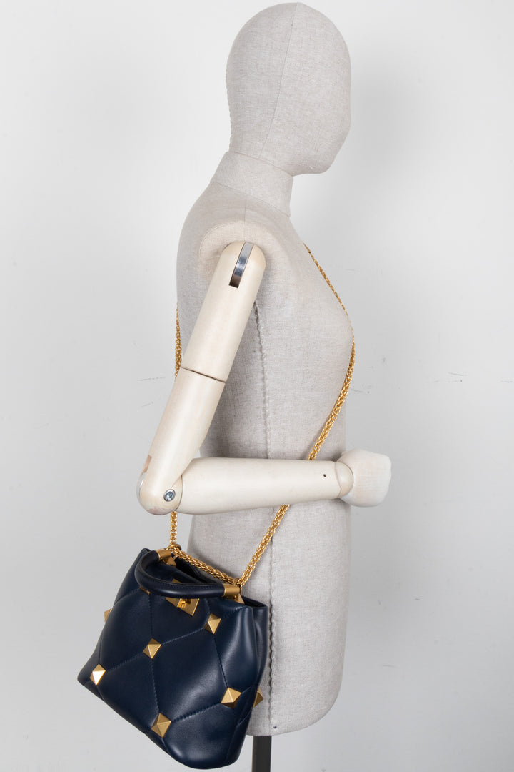 VALENTINO Roman Stud The Handle Bag Small Navy