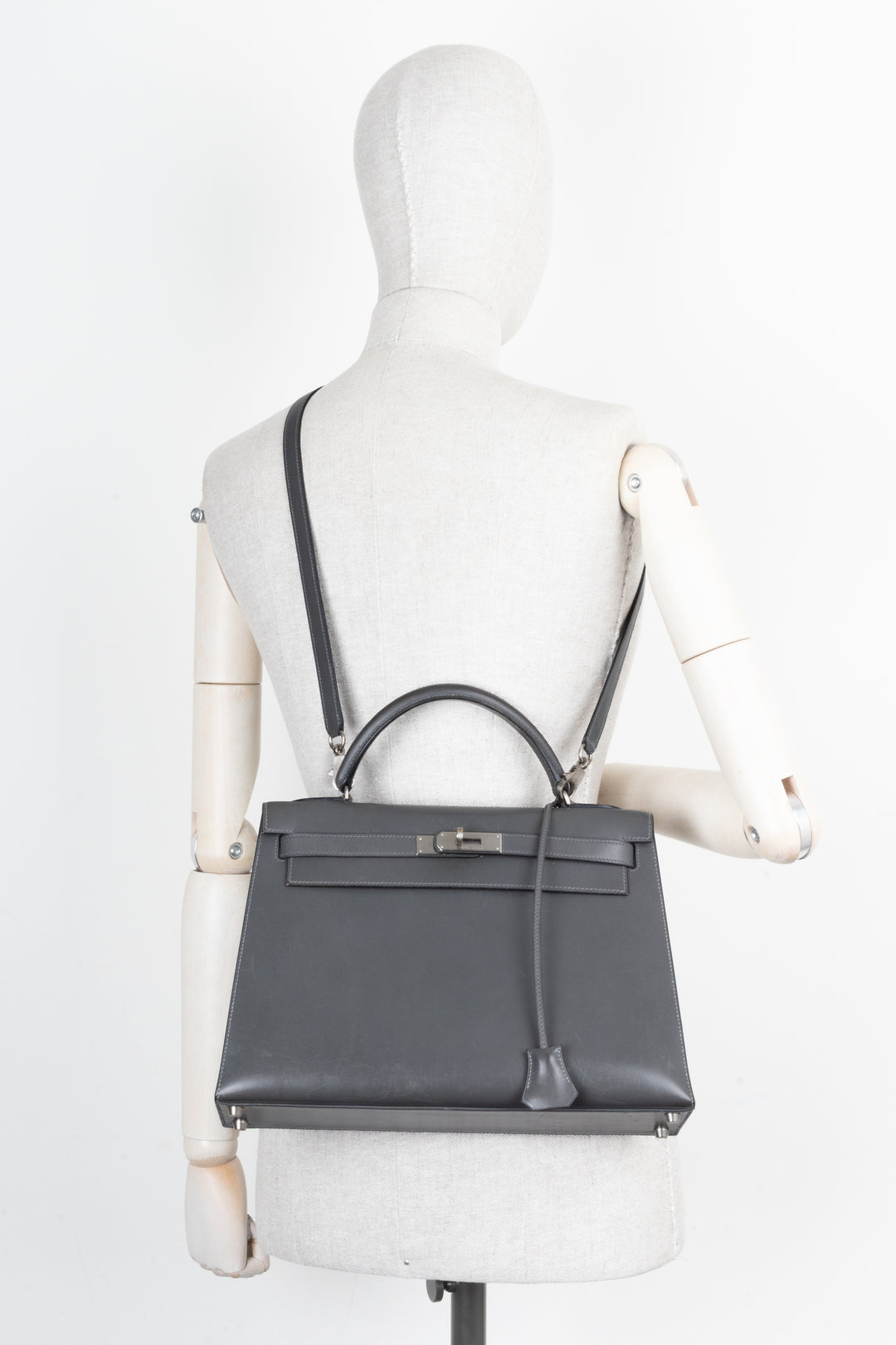 HERMÈS Kelly 32 Sellier Box Grey