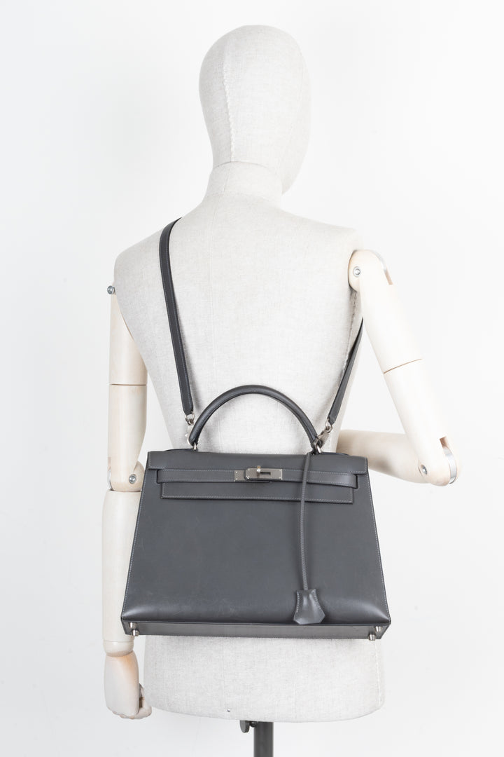 HERMÈS Kelly 32 Sellier Box Grey