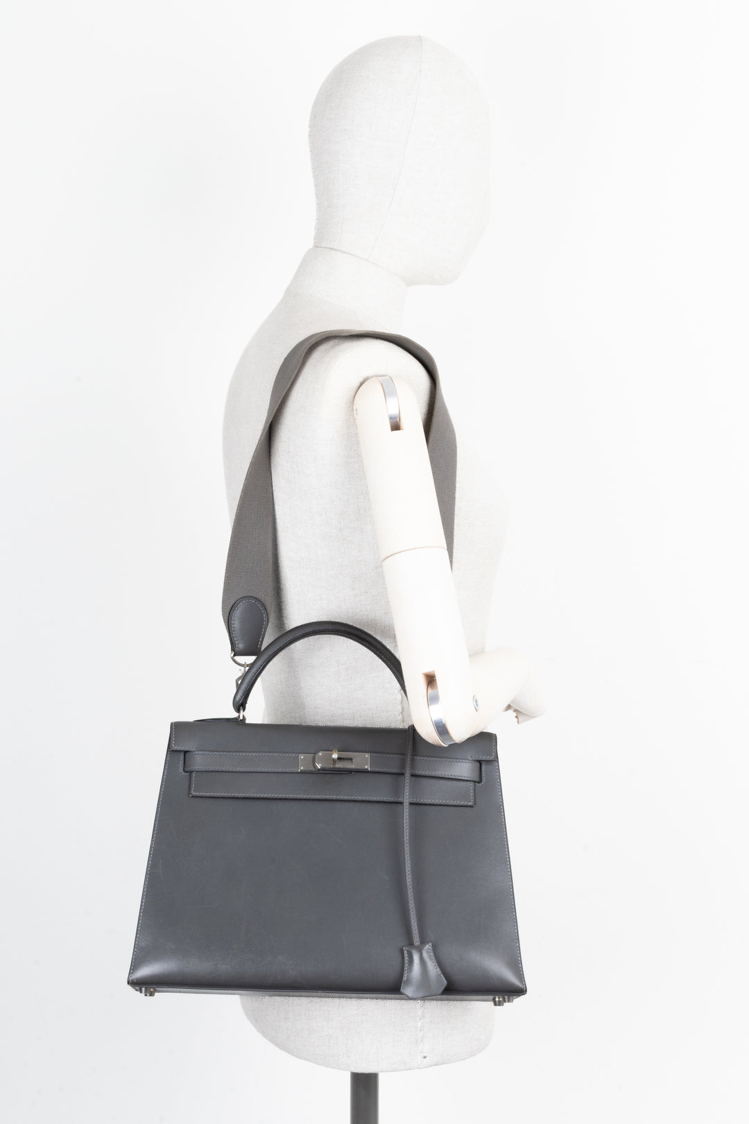 HERMÈS Kelly 32 Sellier Box Grey