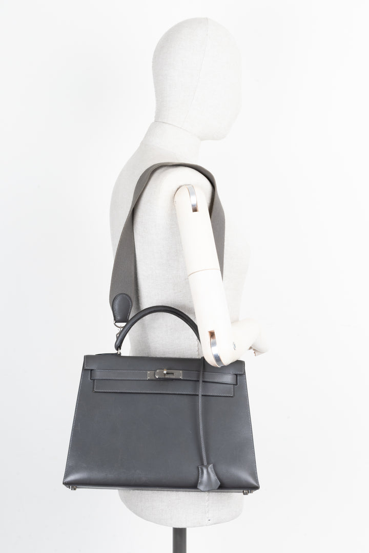 HERMÈS Kelly 32 Sellier Box Grey