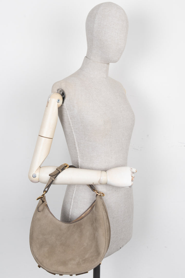 FENDI Fendigraphy Small Hand Bag Suede Beige