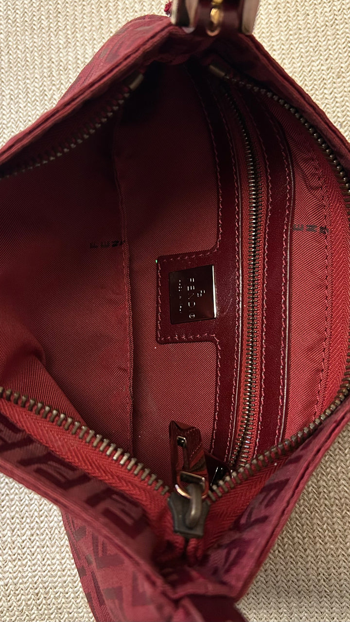 FENDI Mini Baguette Shoulder Bag Red Canvas