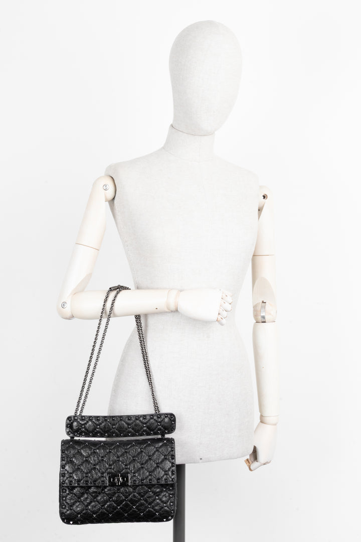 VALENTINO Medium Rockstud Spike Bag Black
