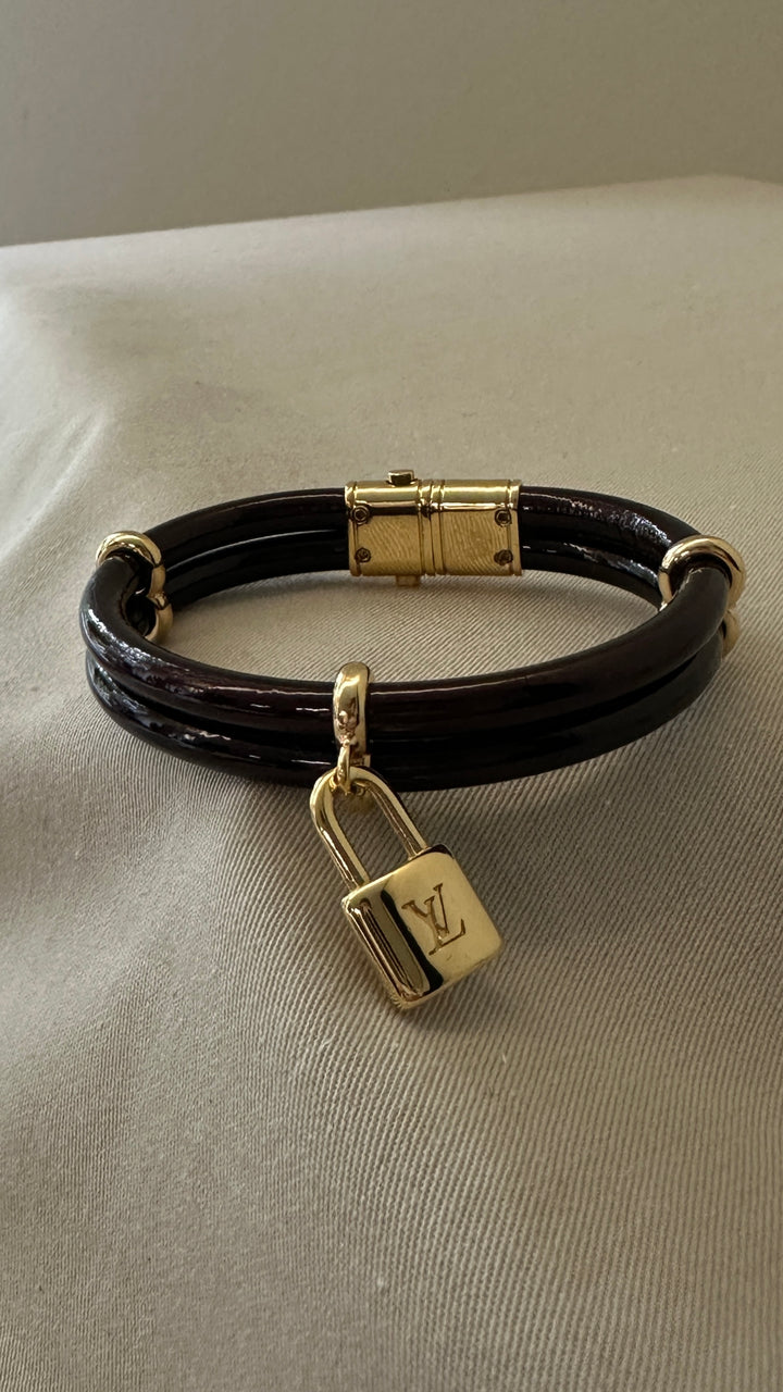 LOUIS VUITTON Lock Bracelet Patent Bordeaux