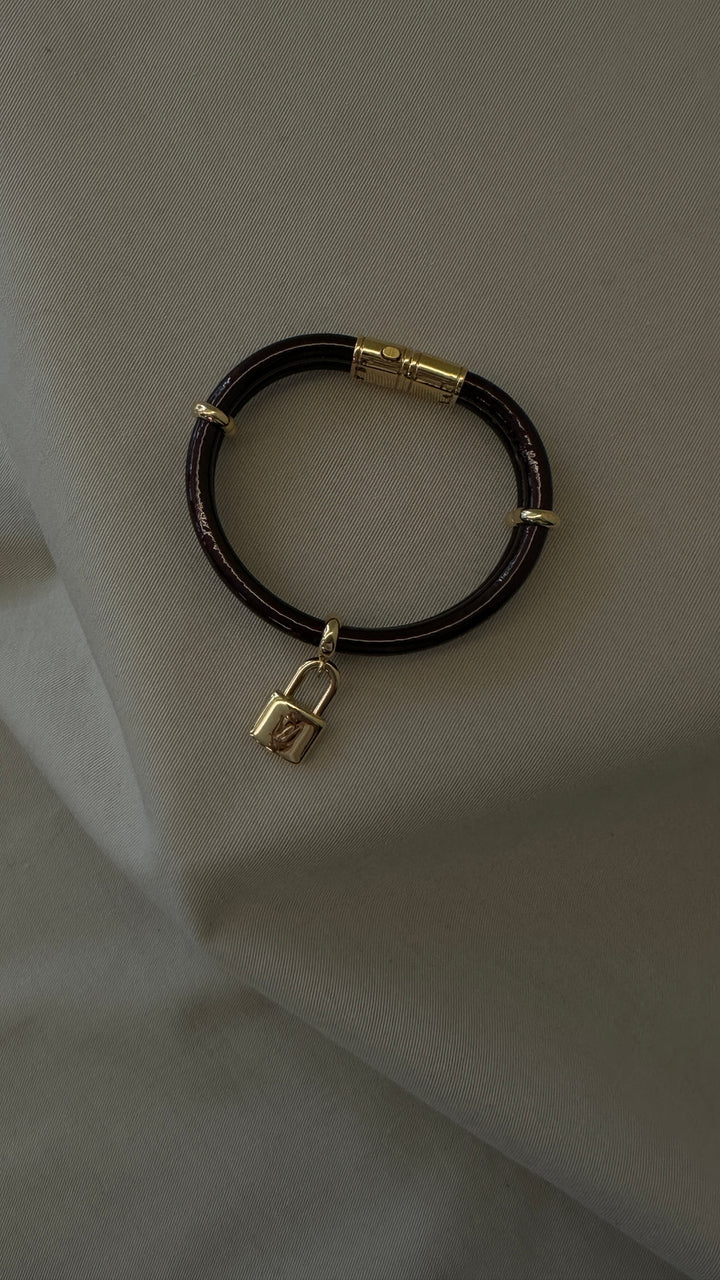 LOUIS VUITTON Lock Bracelet Patent Bordeaux