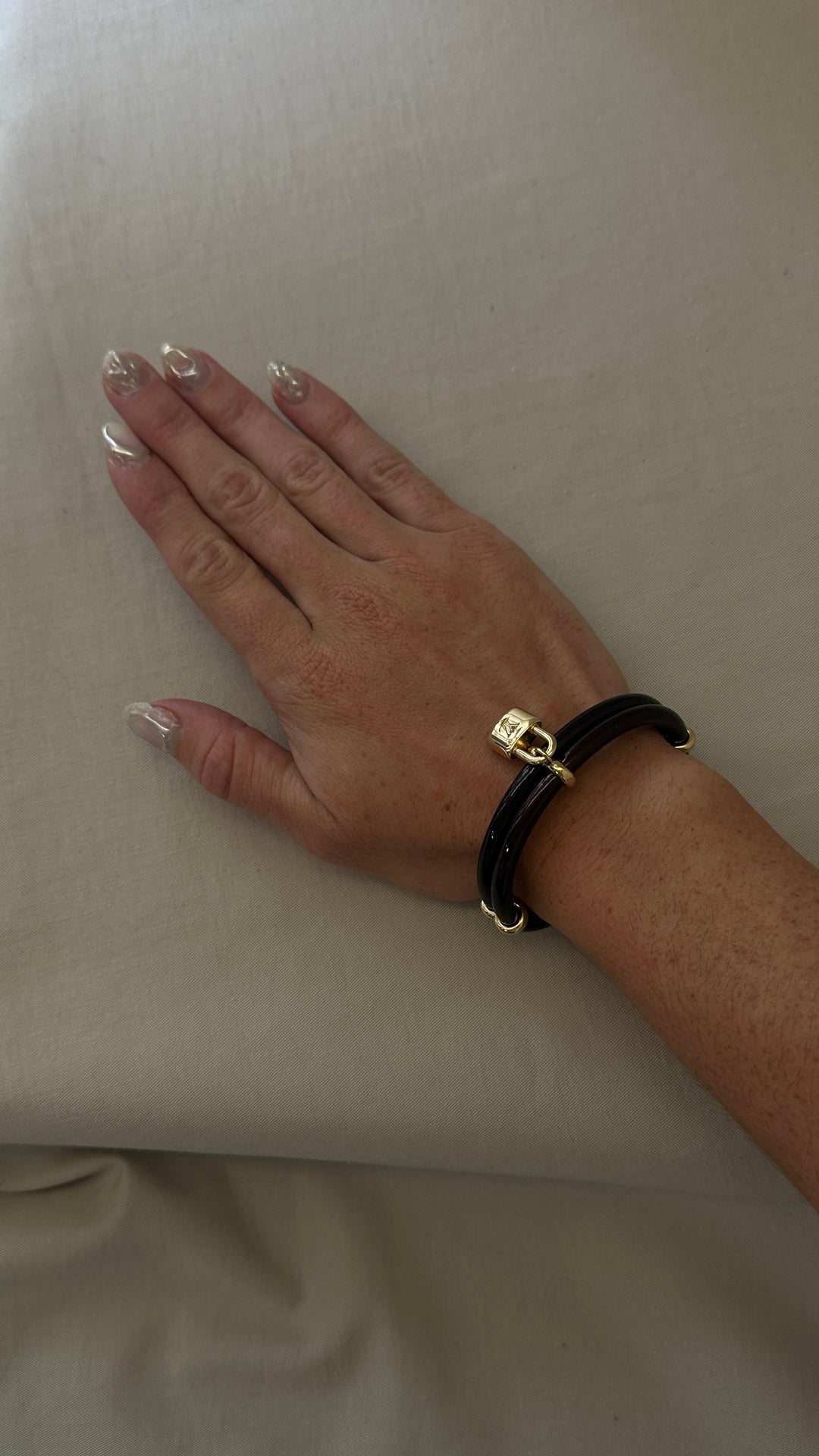 LOUIS VUITTON Lock Bracelet Patent Bordeaux