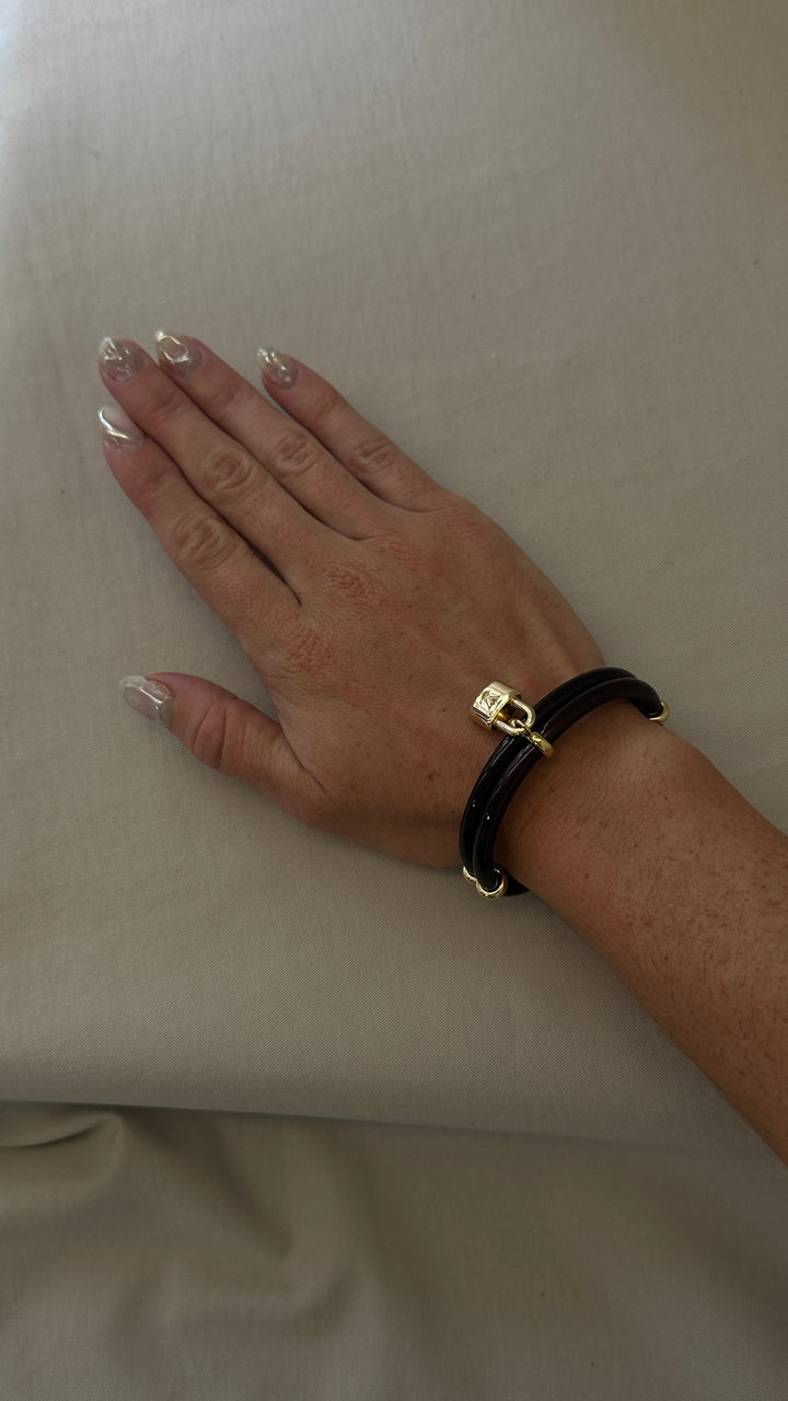 LOUIS VUITTON Lock Bracelet Patent Bordeaux