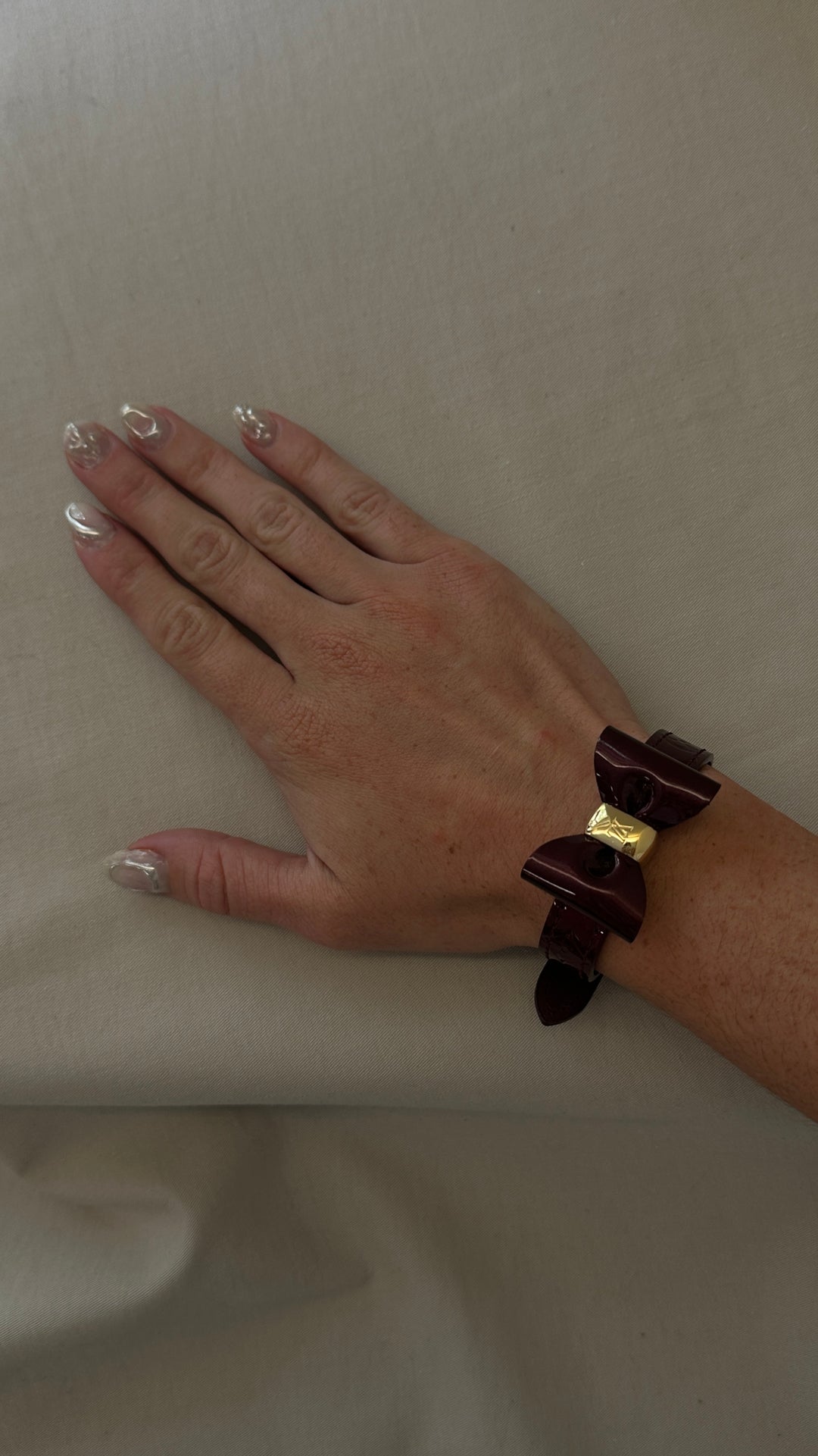 LOUIS VUITTON Bow Bracelet Patent Bordeaux