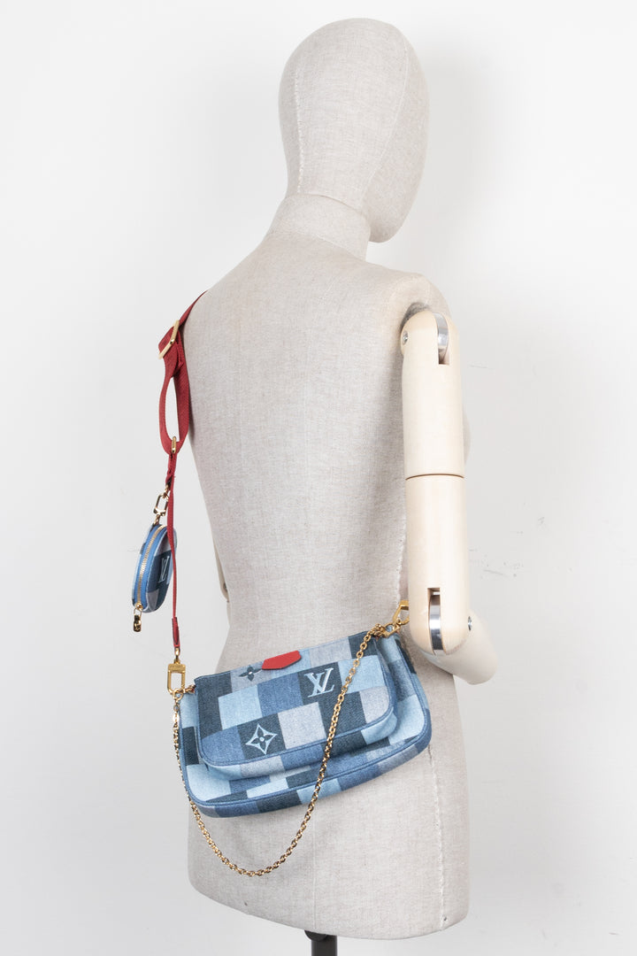 LOUIS VUITTON Multi Pochette Denim Blue Red