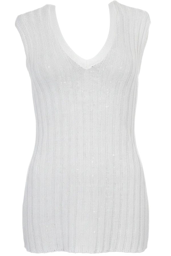 BRUNELLO CUCINELLI Knit V-Neck Top Off-White