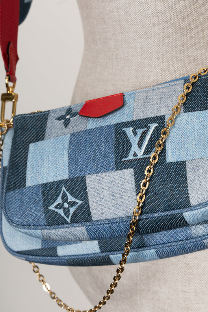 LOUIS VUITTON Multi Pochette Denim Blue Red