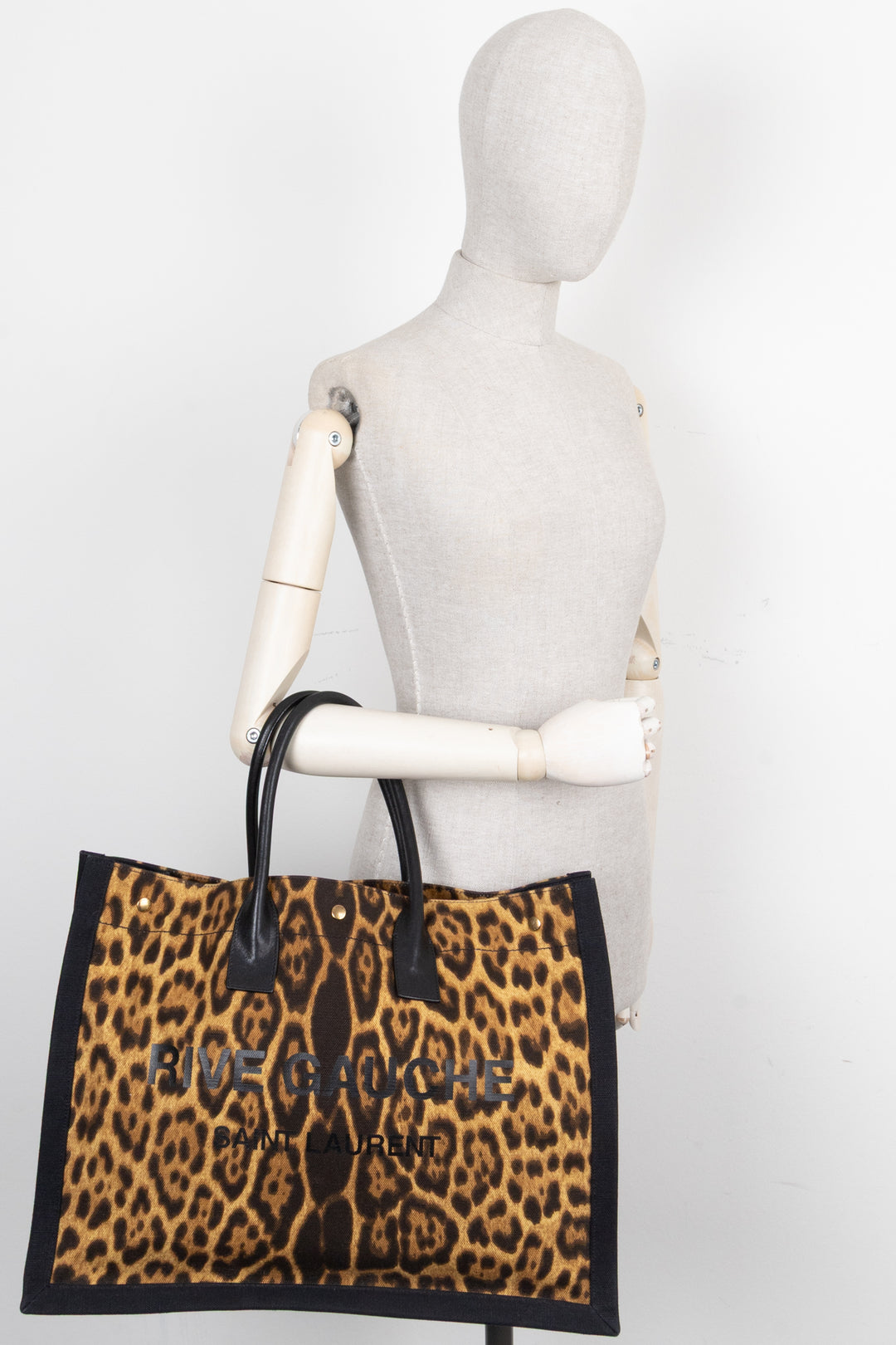 SAINT LAURENT Cheetah Rive Gauche Tote Bag Canvas