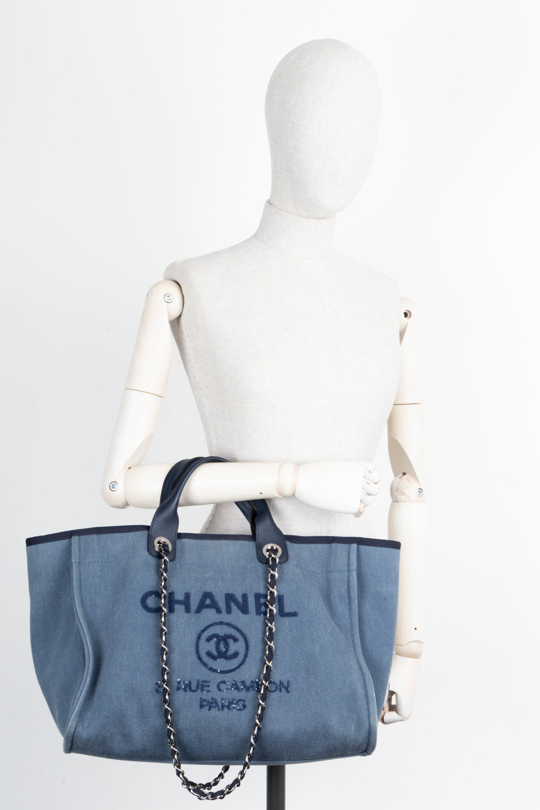 CHANEL Medium Deauville Tote Bag Denim Blue
