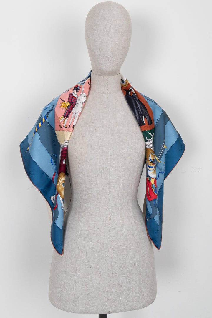 HERMÈS Le Carnaval De Venise 90 Scarf Silk Blue
